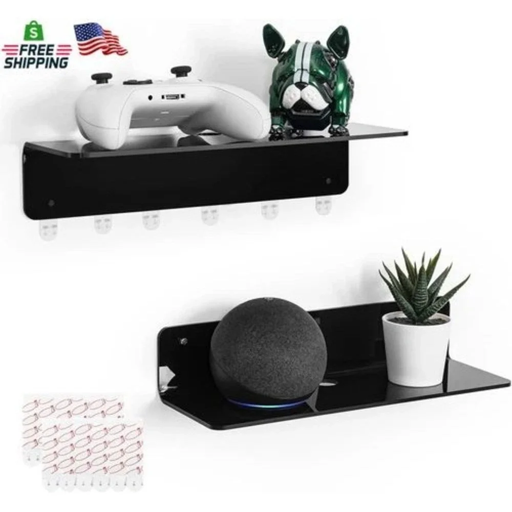 YestBuy Acrylic‎ Floating Shelves Set of 2 Black Gaming Room Wall Mount Storage